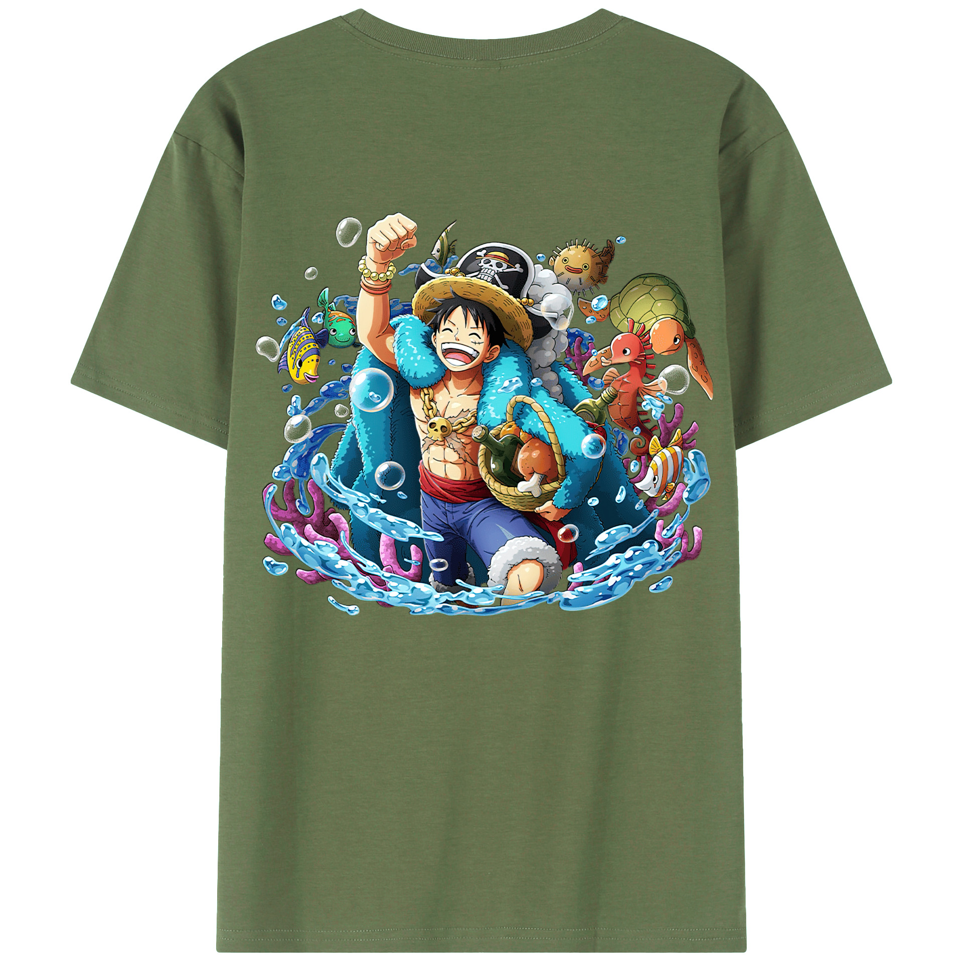 ワンピース モンキー・D・ルフィ ONE PIECE Monkey D. Luffy 綿100％ メンズ半袖Tシャツ（バックプリント） 通気性